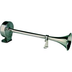 Ongaro Deluxe Single Trumpet Horn, 12V, marine vessel, stainless steel, 120 decibels, compact size, 12-volt system, Schmitt marine steering wheels, 5-year warranty, boating needs
